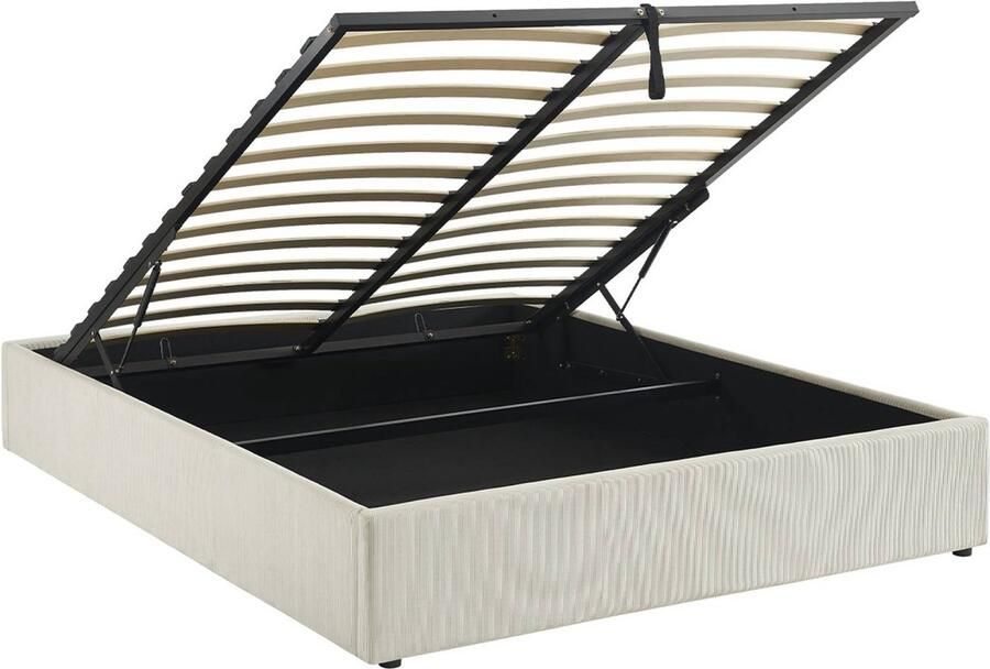 Sweeek Bed met lattenbodem en hoofdeinde b213 x d166 5 x h32cm afwerking corduroy