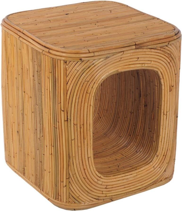 Sweeek Bijzettafel nachtkastje met vak in natuurlijk rotan kubusvorm met afgeronde hoeken b 45 x d 45 x h 50cm