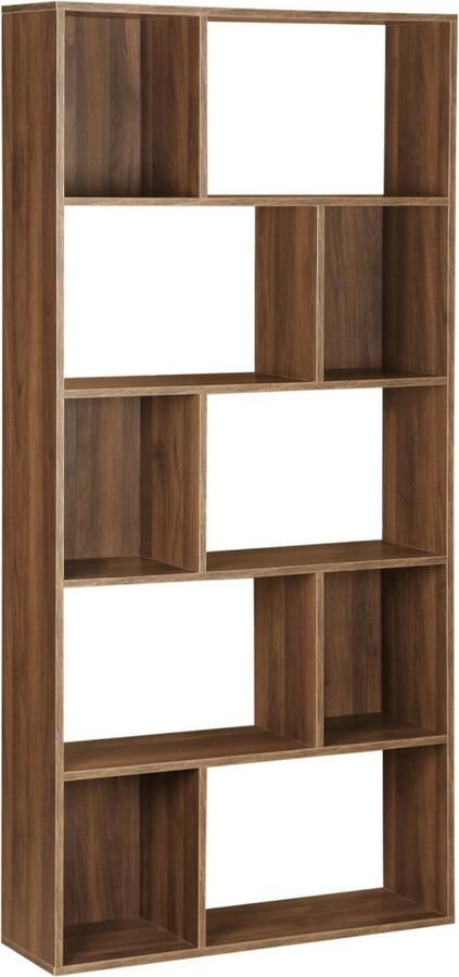 Sweeek Boekenkast met asymmetrisch ontwerp pieter 5 legplanken 10 opbergvakken 83x23x173cm