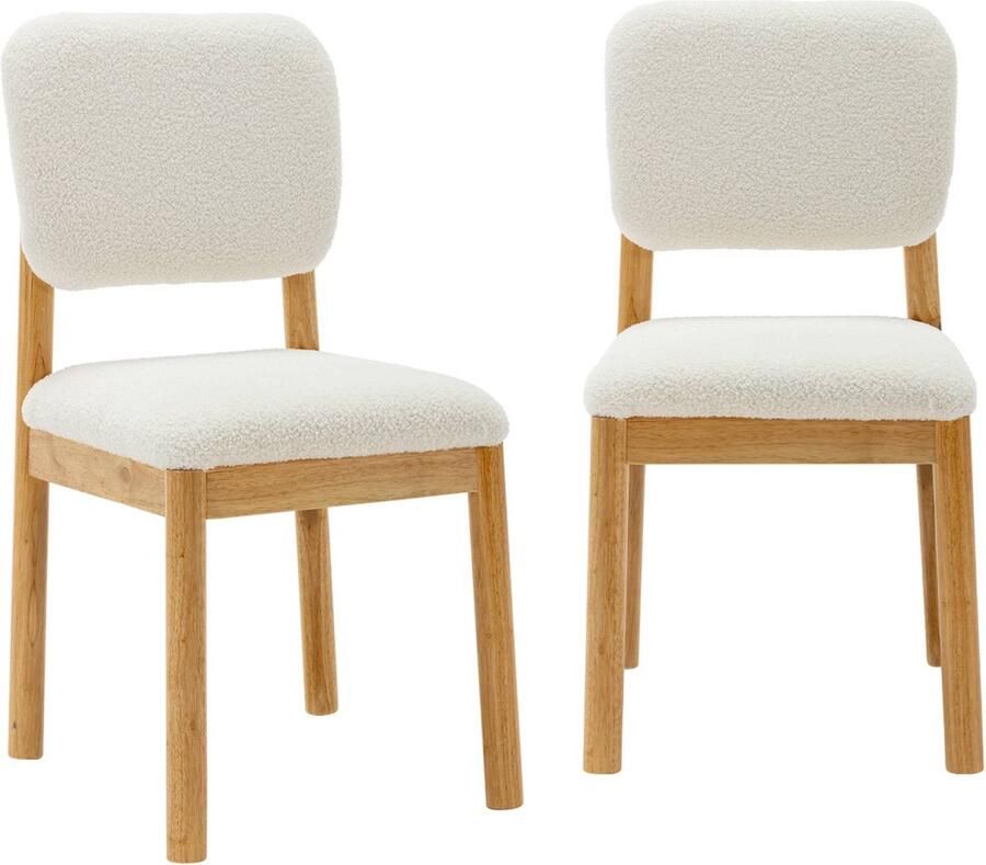 Sweeek Heveahout en boucléstoffen stoel (set van 2)