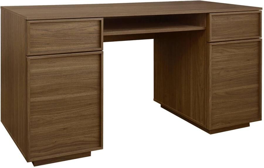 Sweeek Bureau houteffect bureau 2 deuren 2 laden 1 nis l 140 x b 55 x h 72cm kuba