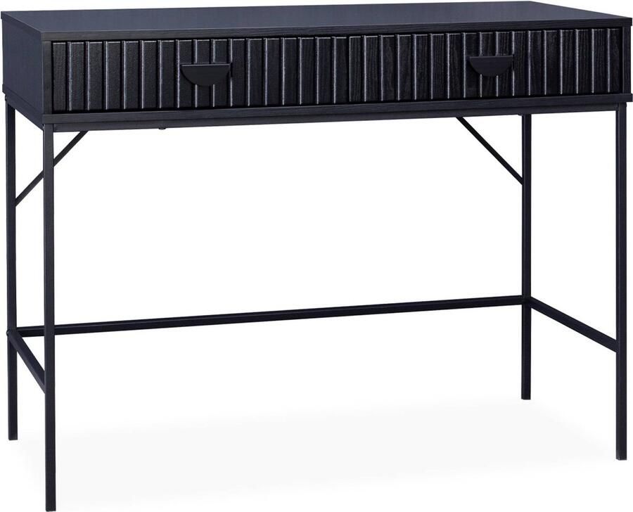 Sweeek Bureau met 2 laden zwart gegroefd houteffect matzwarte metalen poten