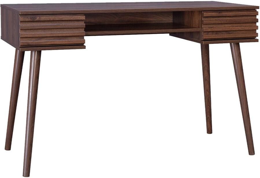 Sweeek Bureau met houteffect 2 lades madere 1 kastje geribbelde voorkant 120 x 55 x 76 5 cm