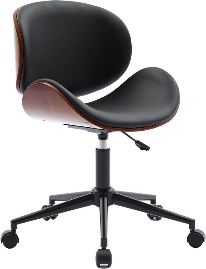 Sweeek Bureaustoel met wielen gebogen hout en kunstlederen afwerking