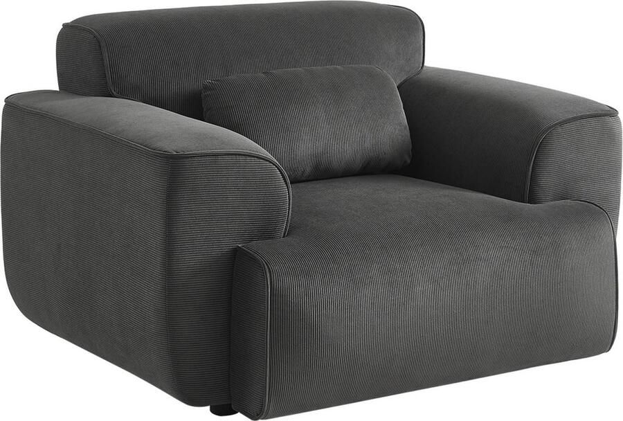 Sweeek Corduroy fauteuil ronde lijnen kussen inbegrepen wallas b 118 x d 98 x h 73cm