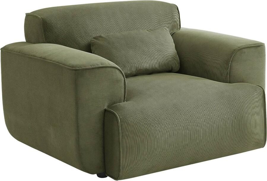 Sweeek Corduroy fauteuil ronde lijnen kussen inbegrepen wallas b 118 x d 98 x h 73cm
