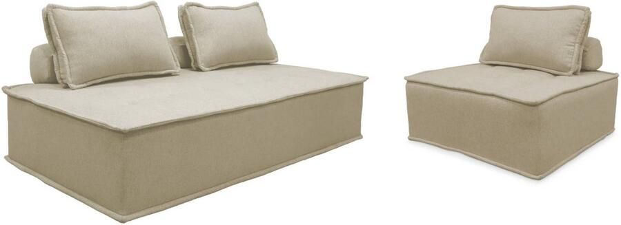 Sweeek Dao fauteuil en modulaire 2-zitsbank in stof met kussen plaats voor 3