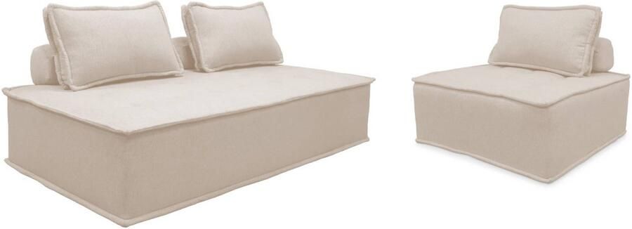 Sweeek Dao fauteuil en modulaire 2-zitsbank in stof met kussen plaats voor 3