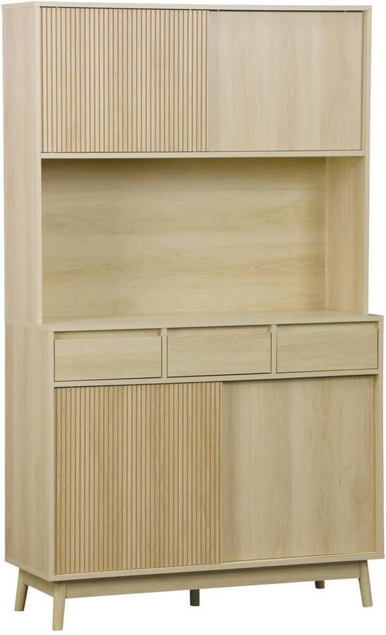 Sweeek Dressoir linear decor hout 4 deuren 3 lades 110 cm poten van dennenhout met papierafwerking