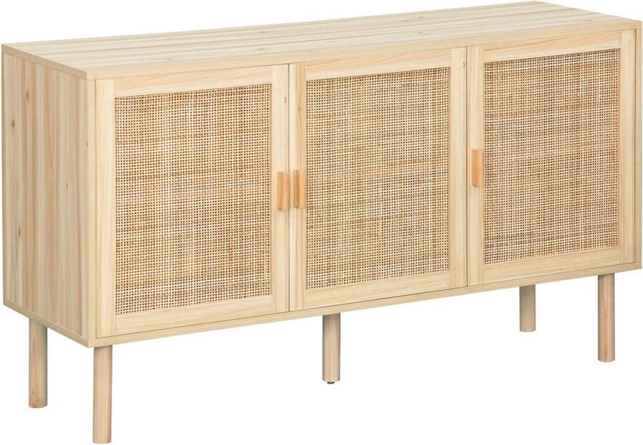 Sweeek Dressoir met 3 deuren en 3 planken rotan en houteffect L 120 x d 39 x h 70 cm