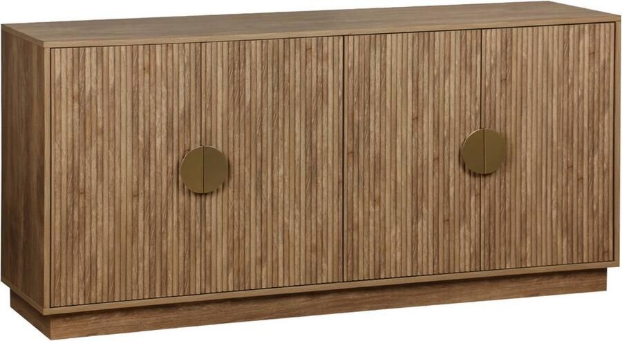 Sweeek Exotisch 4-deurs dressoir gegroefd mangohout effect vergulde metalen handgrepen b 160 x d 40 x h 75cm