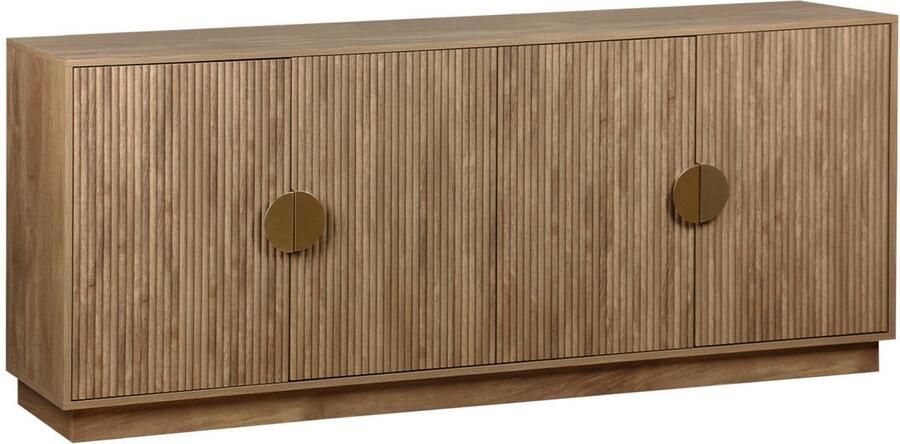 Sweeek Exotisch 4-deurs dressoir gegroefd mangohout effect vergulde metalen handgrepen b 180 x d 40 x h 75cm