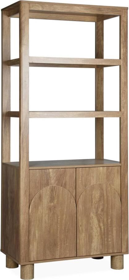 Sweeek Exotische boekenkast met massief effect 6 niveaus (4 legplanken) en 2 deuren