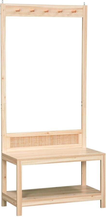 Sweeek Halmeubel rotan en houtdecor kapstok met plank