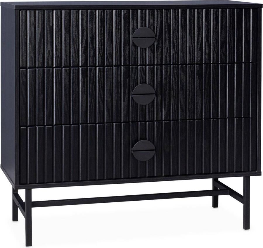 Sweeek Houtdecor commode met 3 laden en zwarte groeven