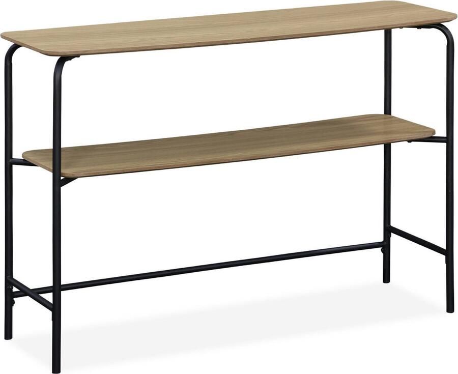 Sweeek Houten bijzettafel met zwart metalen frame en poten en 1 plank 110cm