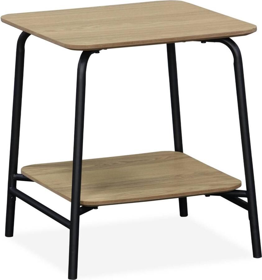 Sweeek Houten nachtkastje met stalen frame en plank