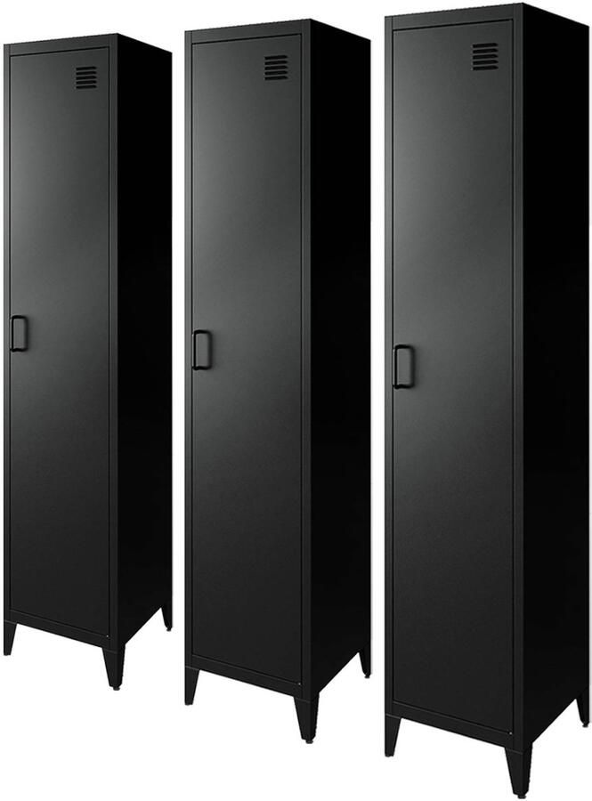 Sweeek Industriële metalen kast 4 vakken 1 deur (set van 3) soho