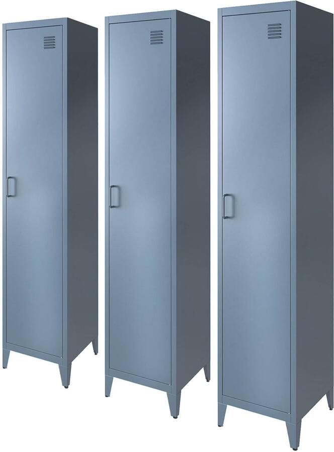 Sweeek Industriële metalen kast 4 vakken 1 deur (set van 3) soho