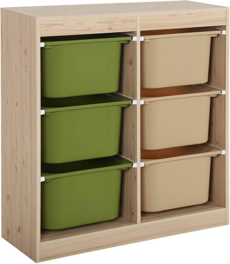 Sweeek Kinderopbergmeubel naturel 6 opbergbakken van gekleurd plastic sora