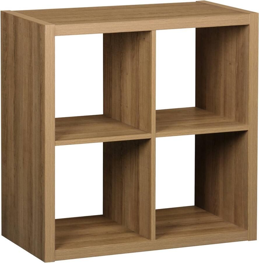 Sweeek Kubusvormige boekenkast 2 niveaus 4 vakken b 76 x d 39 x h 76cm