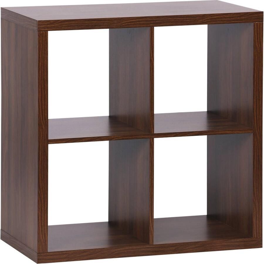 Sweeek Kubusvormige boekenkast 2 niveaus 4 vakken b 76 x d 39 x h 76cm