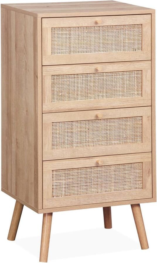 Sweeek Ladekast 4 lades effect hout en rotan