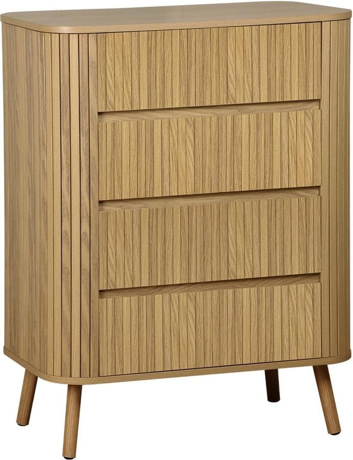 Sweeek Ladekast met 4 laden natuurlijke gestreepte afwerking b 80 x d 45 h 100cm