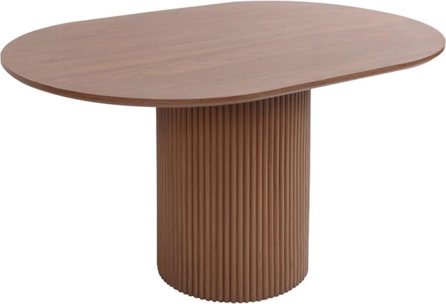 Sweeek Langwerpige salontafel gesneden houteffect 90cm walnootkleur