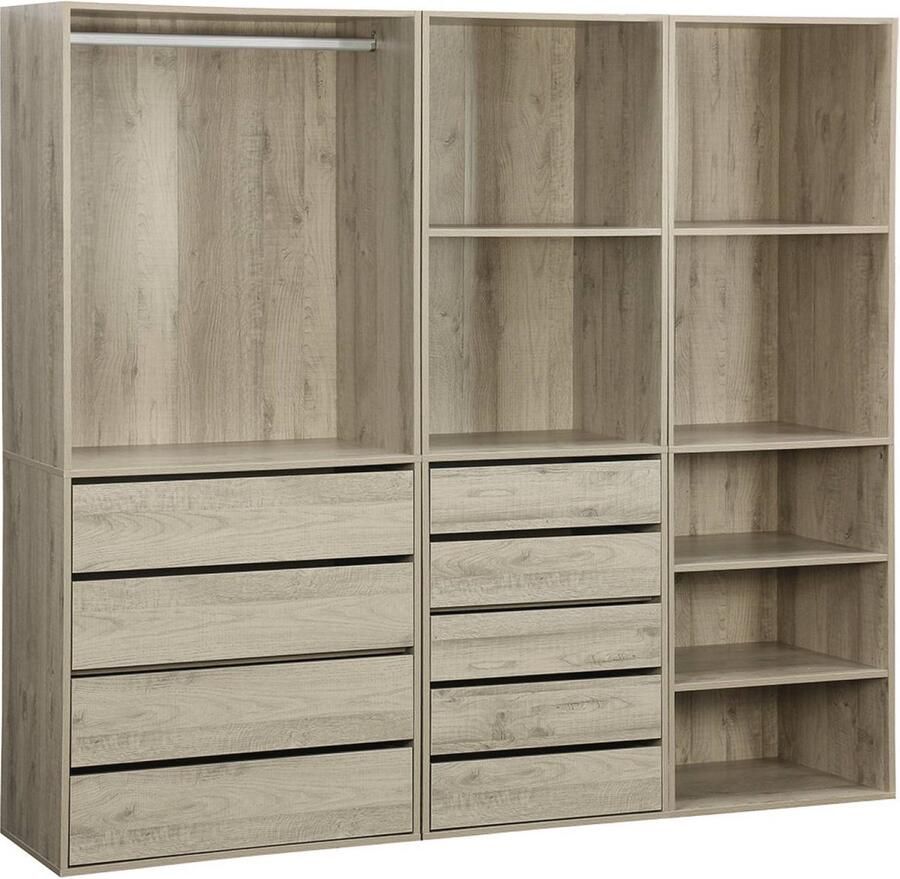 Sweeek Modulaire kledingkast kit 3 elementen modulo natuurlijk 200 x 45 x 180 cm