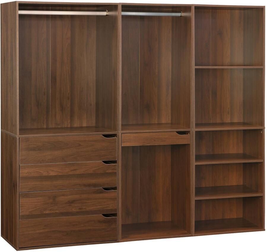 Sweeek Modulaire kledingkastset met 3 elementen planken laden hanggedeelte broekhouder 200 x 45 x 180 cm