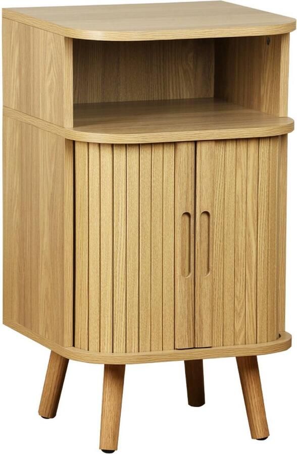 Sweeek Nachtkastje met 2 schuifdeuren + 1 gegroefde vak met houteffect b 40 x d 40 x h 70cm