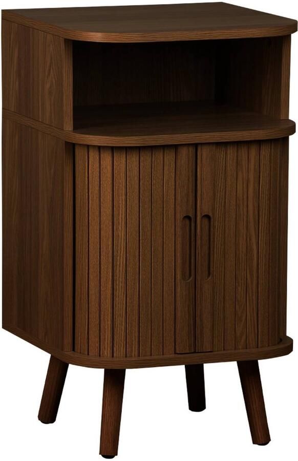 Sweeek Nachtkastje 2 schuifdeuren + 1 vak houtlook gegroefd l 40 x d 40 x h 70cm