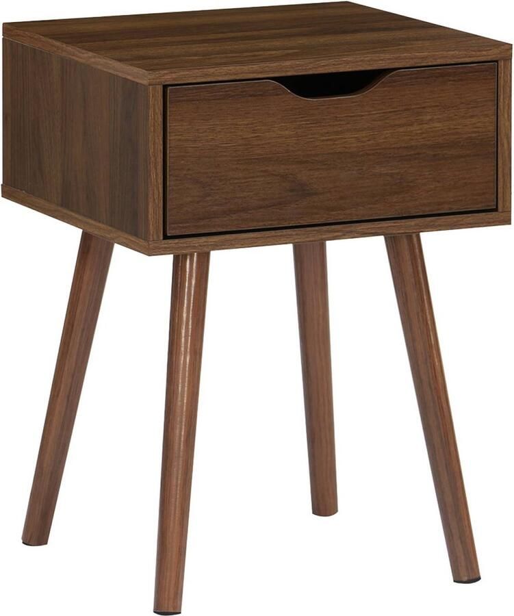 Sweeek Nachtkastje in walnootkleurig hout 1 lade kompaspoten