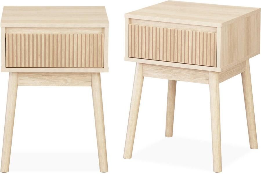 Sweeek Nachtkastje hout decor 1 lade (set van 2)