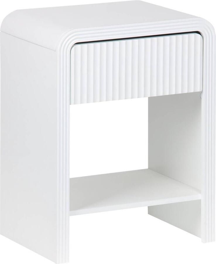 Sweeek Nachtkastje met gegroefd wit houteffect 1 lade 1 plank