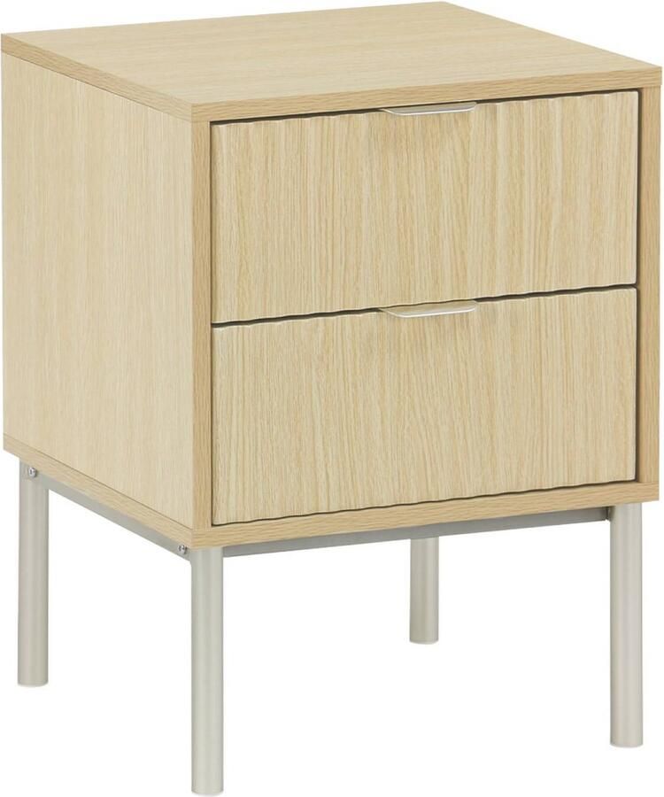 Sweeek Nachtkastje met hout- en metaaleffect champagne metalen poten 2 laden