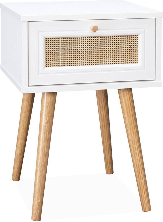 Sweeek Nachtkastje met hout- en rietmotief en 1 lade bohème