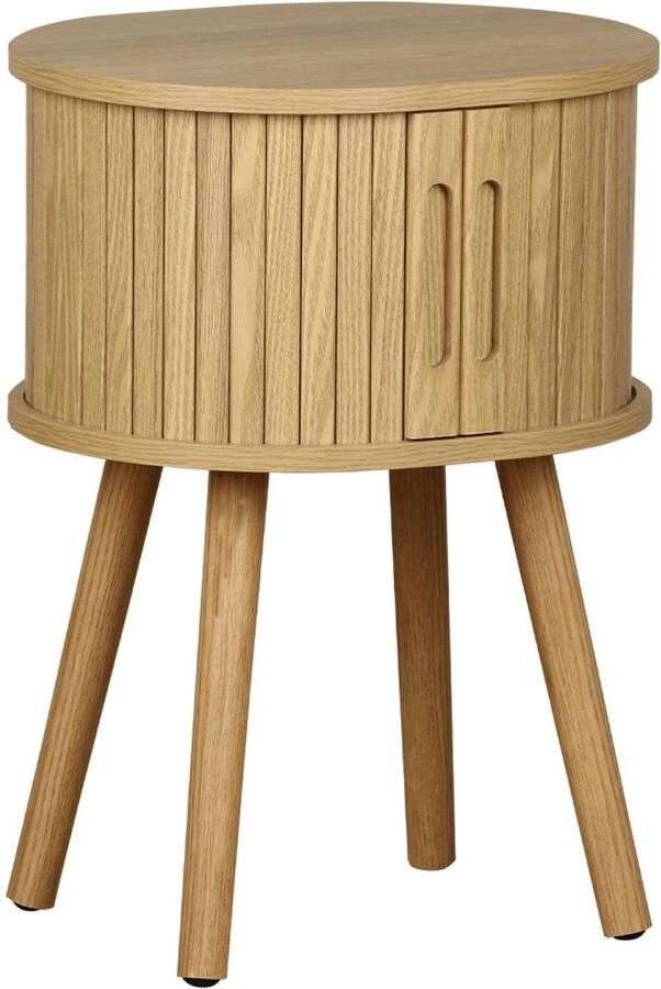 Sweeek Ovale nachtkastje 2 schuifdeuren verzonken handgrepen geribbeld houteffect l40 x l34 x h54 8cm