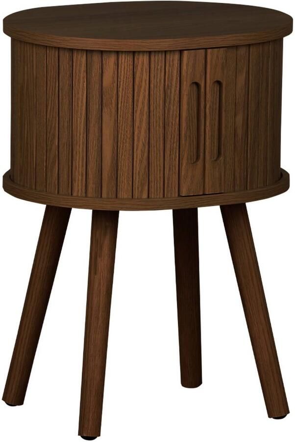 Sweeek Ovale nachtkastje 2 schuifdeuren verzonken handgrepen geribbeld houteffect l40 x l34 x h54 8cm