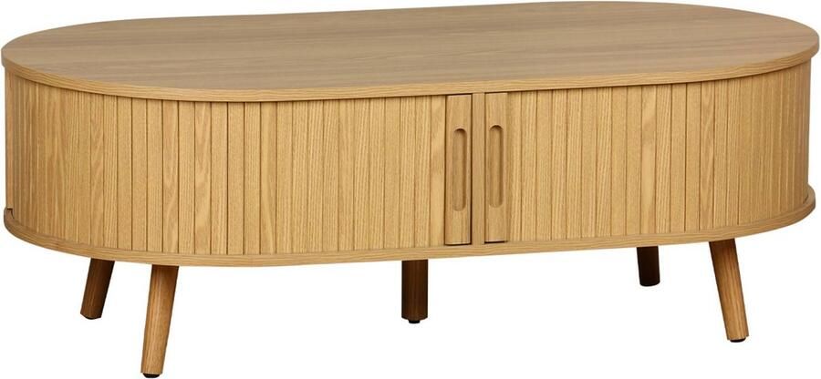 Sweeek Salontafel met 2 schuifdeuren en 3 gegroefde vakken met houteffect b 110 x d 59 x h 39cm