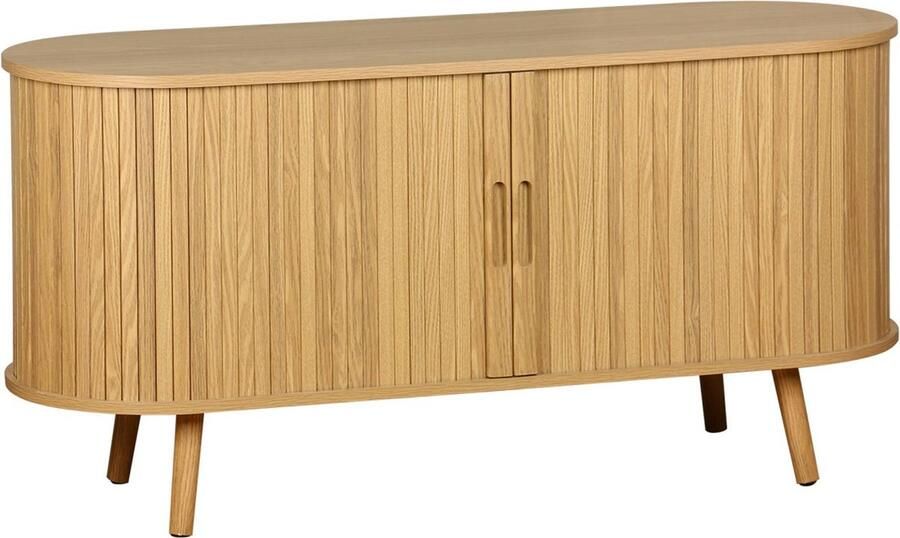 Sweeek Scandinavisch tv-meubel 2 schuifdeuren 4 vakken gegroefd houteffect 120cm