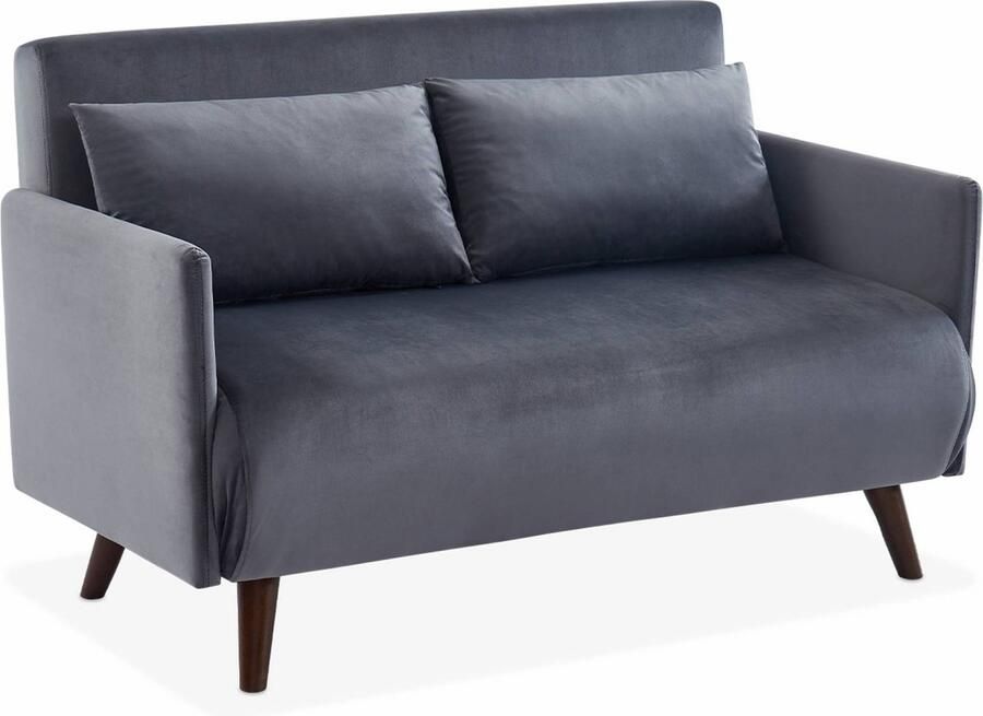 Sweeek Scandinavische 2-zits fluwelen slaapbank panam houten poten zitbank verstelbare rugleuning