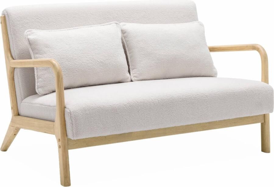 Sweeek Scandinavische 2-zitsbank van hout en boucléstof