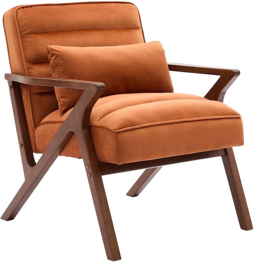 Sweeek Scandinavische fauteuil in heveahout en fluweel