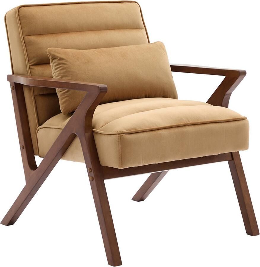 Sweeek Scandinavische fauteuil in heveahout en fluweel