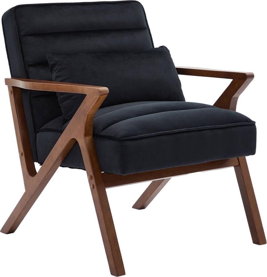 Sweeek Scandinavische fauteuil in heveahout en fluweel
