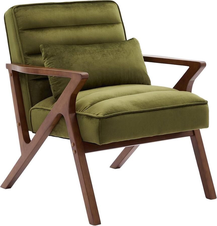 Sweeek Scandinavische fauteuil in heveahout en fluweel