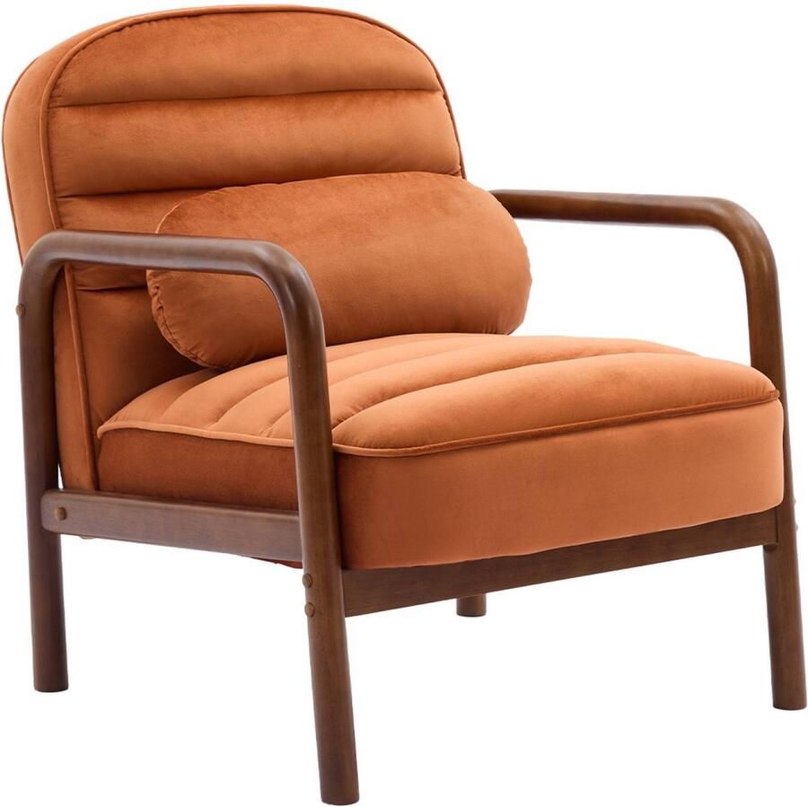 Sweeek Scandinavische fauteuil in met walnoot gebeitst heveahout en fluwelen stof