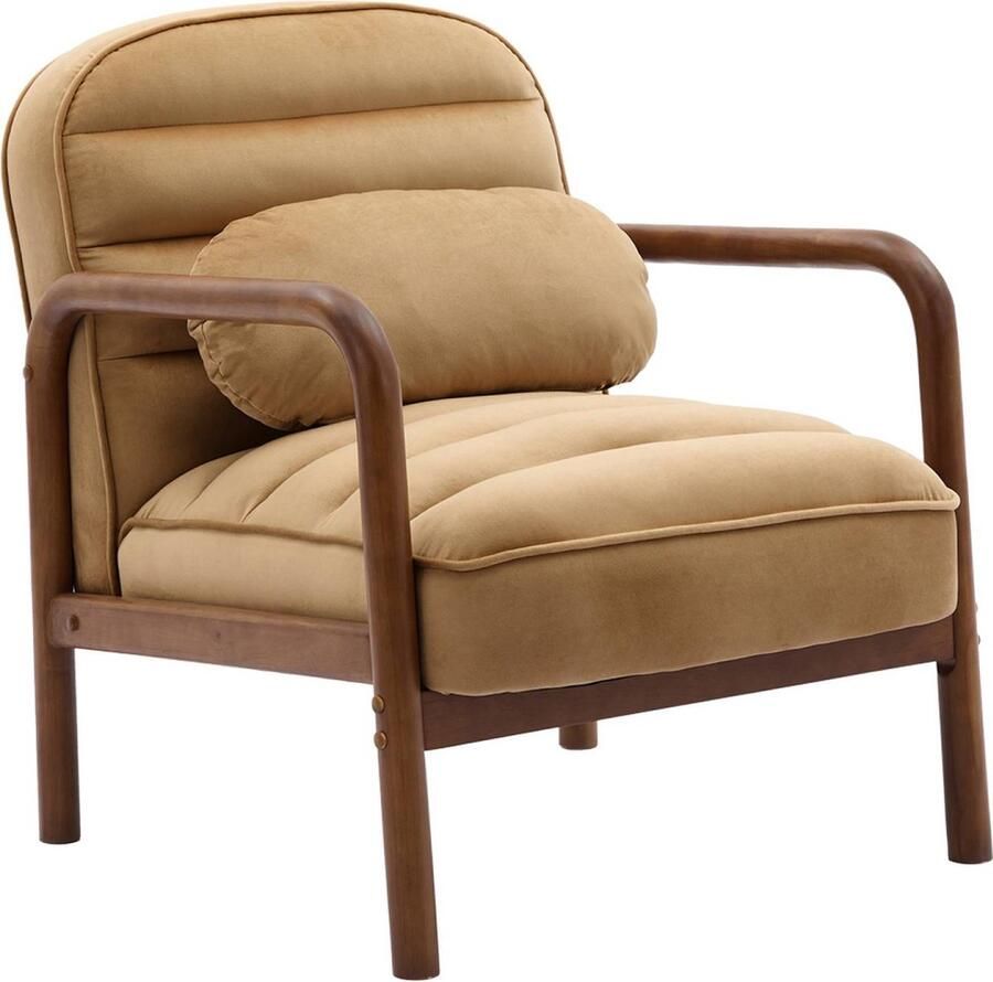 Sweeek Scandinavische fauteuil in met walnoot gebeitst heveahout en velours